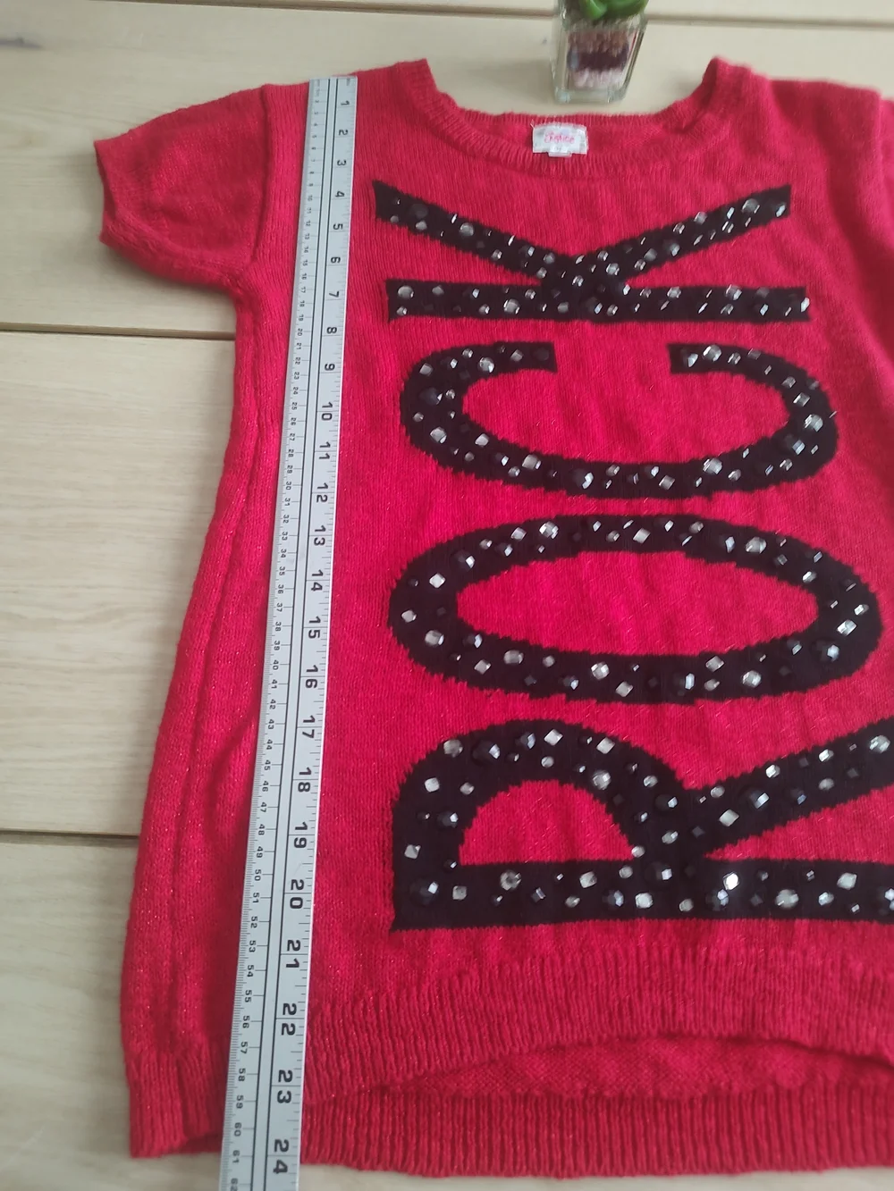 Justice Hot Pink 'ROCK' Studded Short Sleeve Knit Top